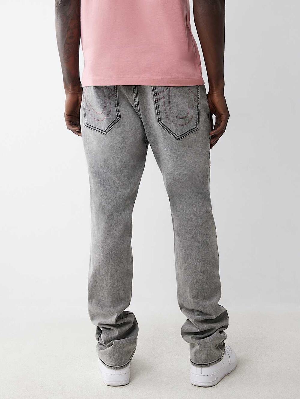 True Religion Jeans Men’s 36 Ricky Relaxed Straight Pink Stitch Cotton Stretch